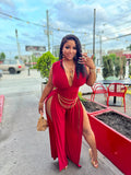 Red slitted body suit