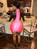 Hot Pink Black Faux Leather Mini Dress