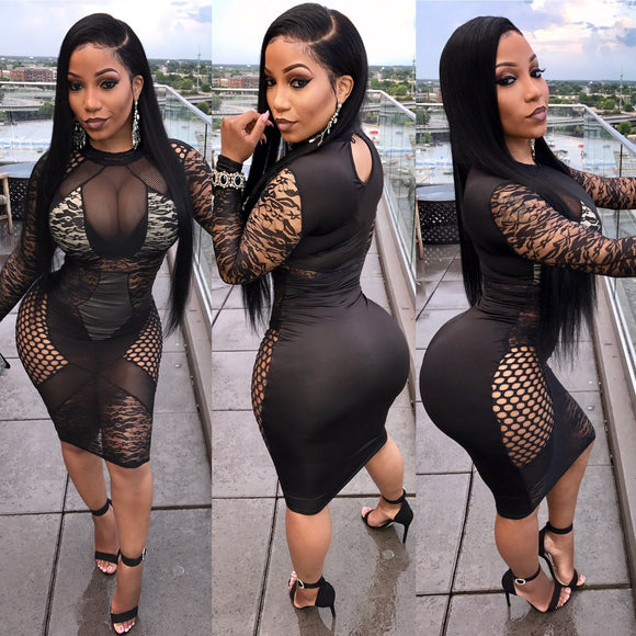 Black With Nude Abstract Mini Dress