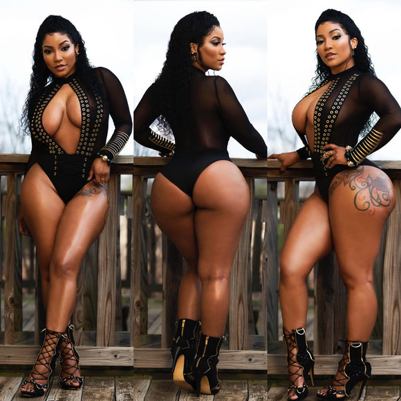 Black With Gold Accessorized Snap Crotch Romper/bodysuit/top 