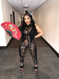 Back Sequin Nude Mesh Material With Black Applica And Black 6 inch Tassels