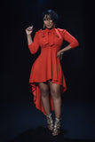 Red Peplum Bow Tie Dress
