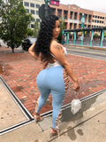 Lite Denim Dominatrix Stretchy Pants “Without” White Snap Crotch Onesie Top “Risqué”