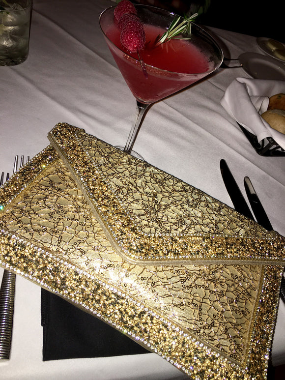 Gold Diamond Encrusted with Silver Diamonds Clutch