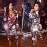 Dark Blue Floral 2 Piece Set TOP AND BOTTOM