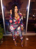 Dark Blue Floral 2 Piece Set TOP AND BOTTOM