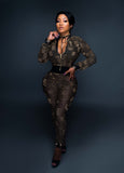 Ms. Gold/Black Detailed 2 Piece Set BOTH TOP AND BOTTOM "HIGH QUALITY MATERIAL"