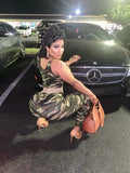 Army fatigue Gold Studded Bodysuit With Brown Gator Handbag