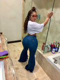 Denim Ripped Bell Bottom Jeans “WITHOUT” White “Vogue” Shirt