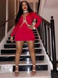 Red Bejeweled Mini Dress