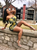 Green ruffled shoulder the dye mini dress