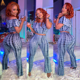 2 piece Blue Ruffled Shoulder Tye Dye Set