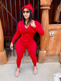 Red 2 Piece “work out set/track suit “WITHOUT”!!! Swarovski Crystal Red Knitted Hat Included”