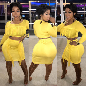 Mustard shingled 2 piece mini dress set BOTTOMS ONLY NO TOP