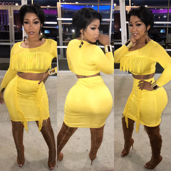 Mustard shingled 2 piece mini dress set BOTTOMS ONLY NO TOP