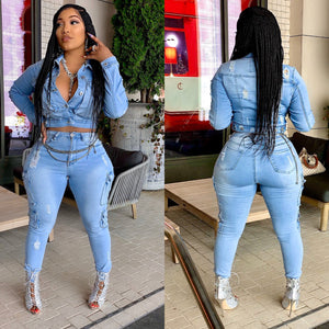 Lite Blue Distressed Jean Set