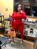 Red Versatile Jogger Set With Brown Gator HandBag 👜