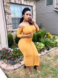 Mustard Off The Shoulder Button Down Dress