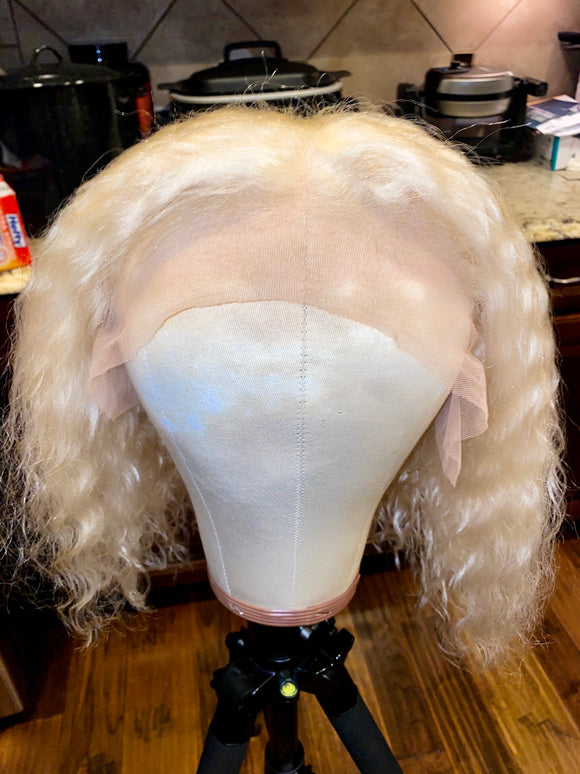 Remy Hair 613 blonde water wave 13x5 Lacefront Bob.