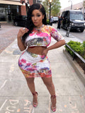 2 piece colorful mini skirt set