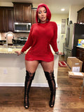 Red Knitted Sweater Dress With Laced Up Black Boots