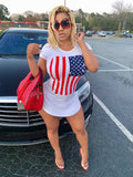 Red White And Blue Top With HighWaist Blue Jean Shorts