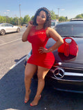 Red mini dress with Red Gator Handbag