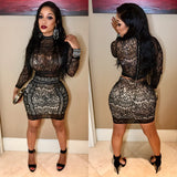 Black 2 piece Lace Meshed Material (with built in nude underliner)