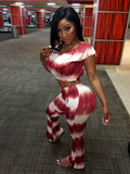 2 Piece Burgundy/White Tye Dye Set