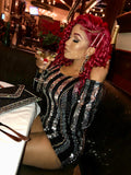 Black Suede With Silver Sequin Mini Dress "HIGH QUALITY" "WITHOUT CLUTCH HANDBAG"
