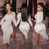 Grey High Split With Gold Studs Dress