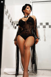 Black Crochet Bathing/Swim Suit With Sheer Black With White Marbled See Thru Cover up Robe "BOTH SWIM SUIT AND ROBE"