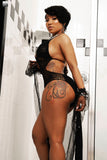 Black Crochet Bathing/Swim Suit With Sheer Black With White Marbled See Thru Cover up Robe "BOTH SWIM SUIT AND ROBE"