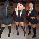 Black Hoodie Mini Dress "Zippered" up