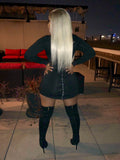 Black Hoodie Mini Dress "Zippered" up