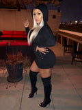 Black Hoodie Mini Dress "Zippered" up